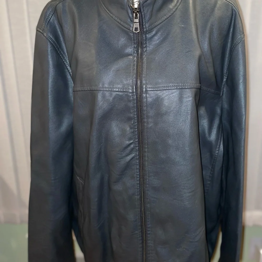 Men’s Gray Leather Motorcycle Jacket Tommy Hilfiger Coat Plus Size 2X - Picture 8 of 8